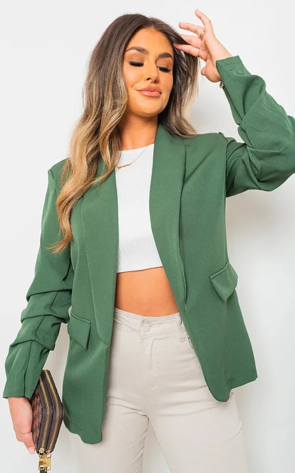 Ruched Sleeve Casual Blazer with Side Pockets - Image 4