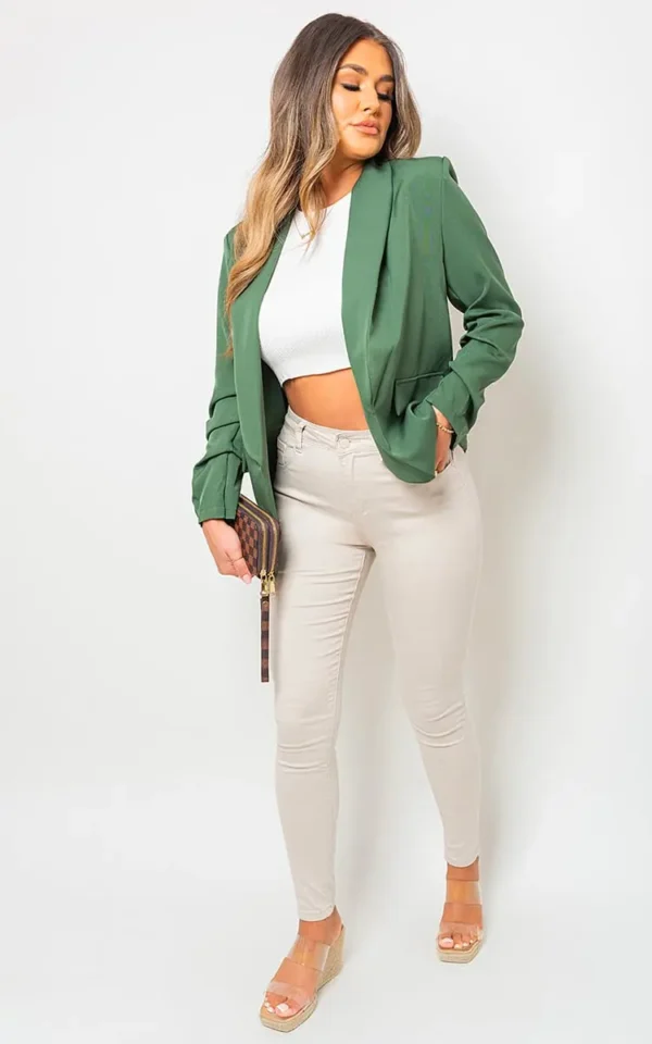 Ruched Sleeve Casual Blazer with Side Pockets - Image 9