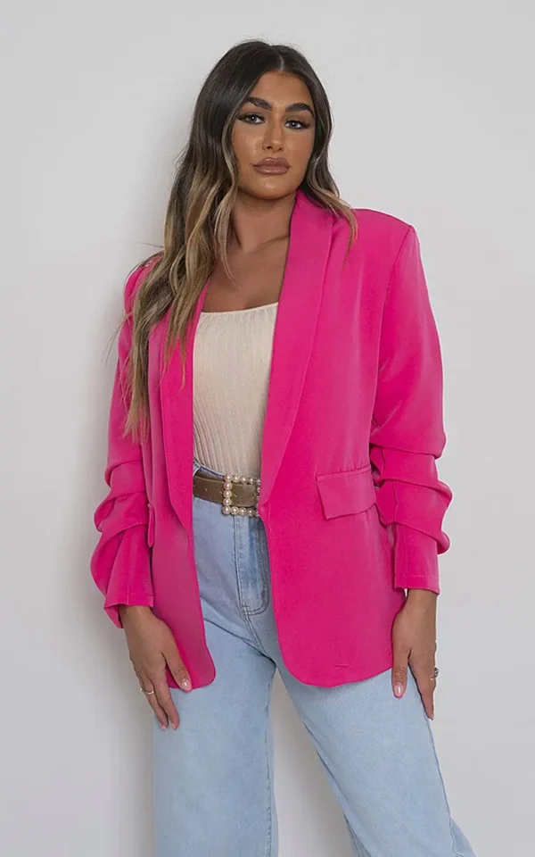 Ruched Sleeve Casual Blazer with Side Pockets - Image 49