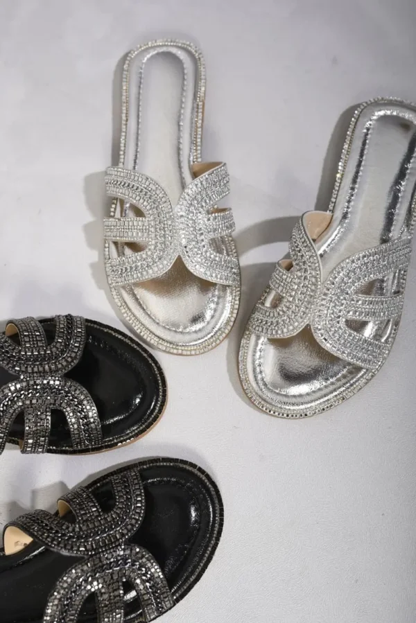 Embellished Open Toe Flat Sandals - Image 10