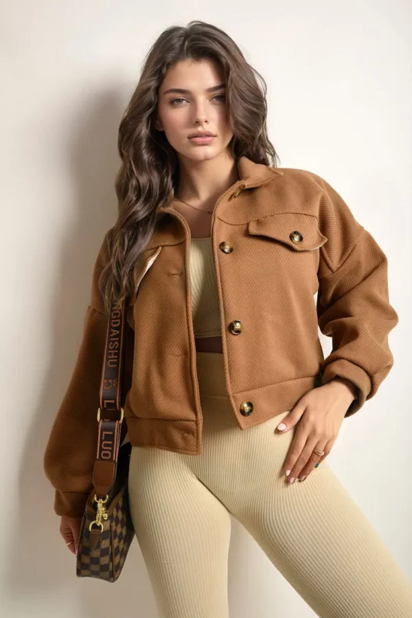 Flap Pocket Long Sleeve Crop Jacket - Image 16