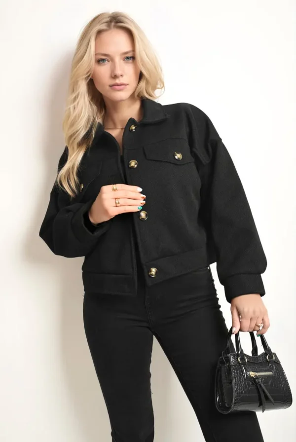 Flap Pocket Long Sleeve Crop Jacket - Image 3