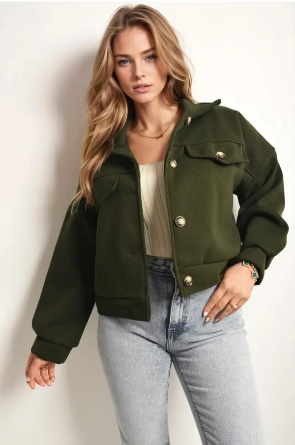 Flap Pocket Long Sleeve Crop Jacket - Image 4