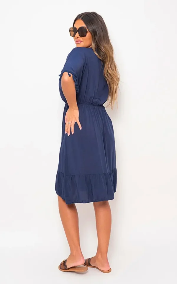 V-Neck Short Sleeve Midi Dress with Tassel Detail - Image 157