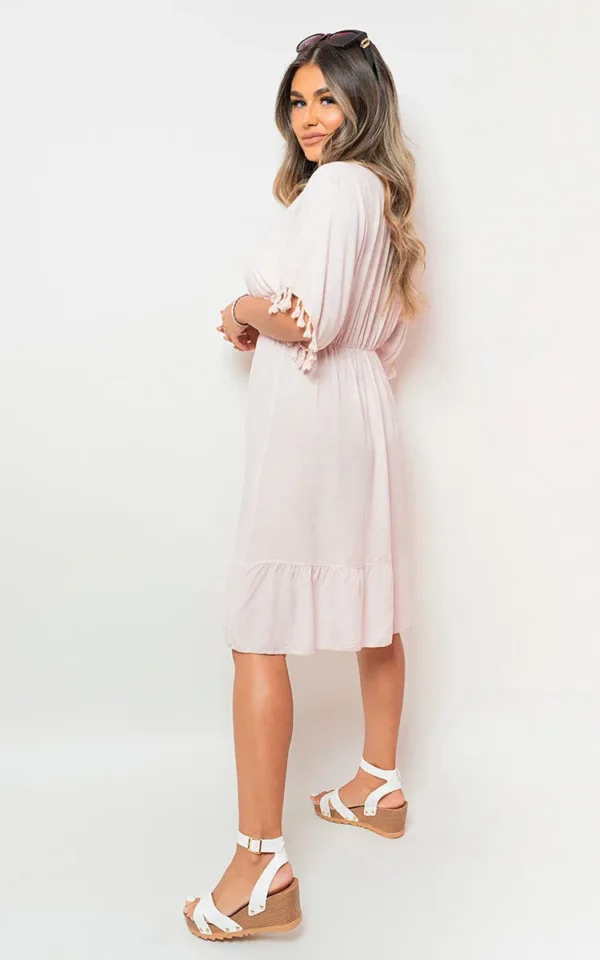 V-Neck Short Sleeve Midi Dress with Tassel Detail - Image 188