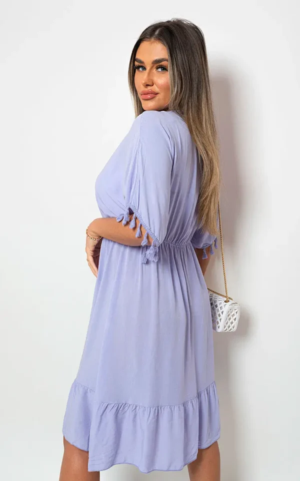 V-Neck Short Sleeve Midi Dress with Tassel Detail - Image 167