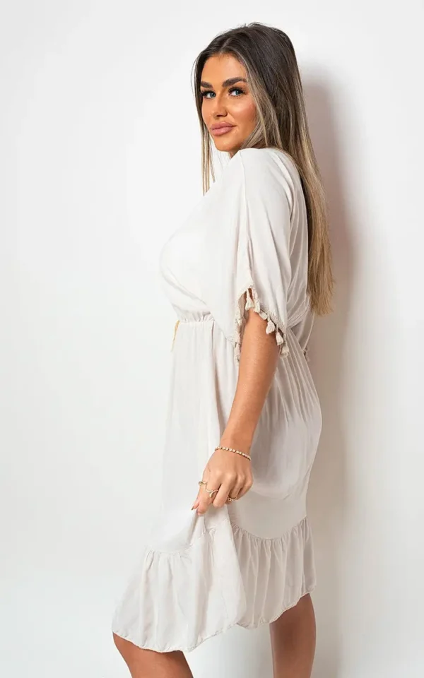 V-Neck Short Sleeve Midi Dress with Tassel Detail - Image 232