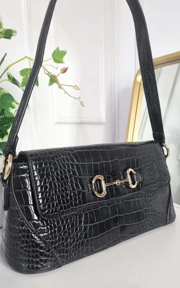 Faux Leather Croc Print Handbag - Image 4