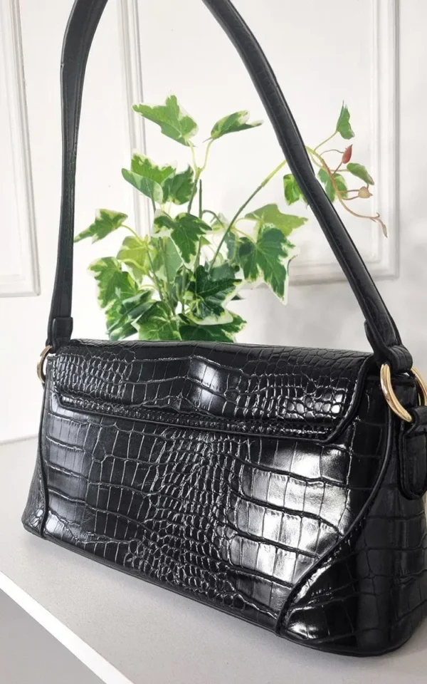 Faux Leather Croc Print Handbag - Image 6