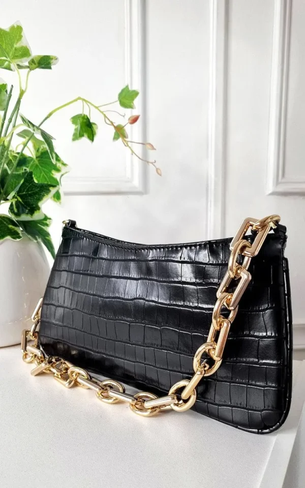 Faux Leather Chain Detail Handbag - Image 27