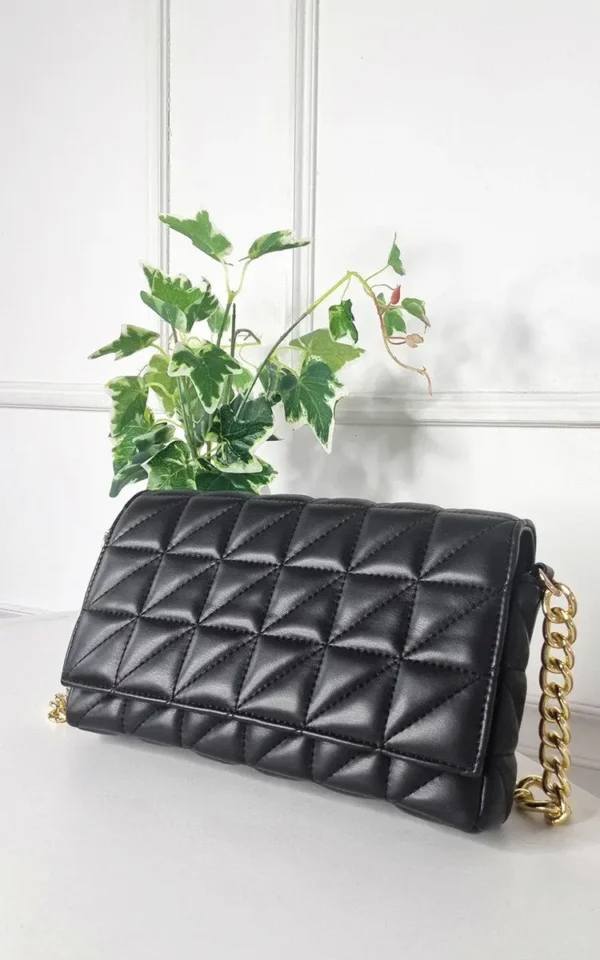 Faux Leather Padded Handbag with Chain Detail - Image 27