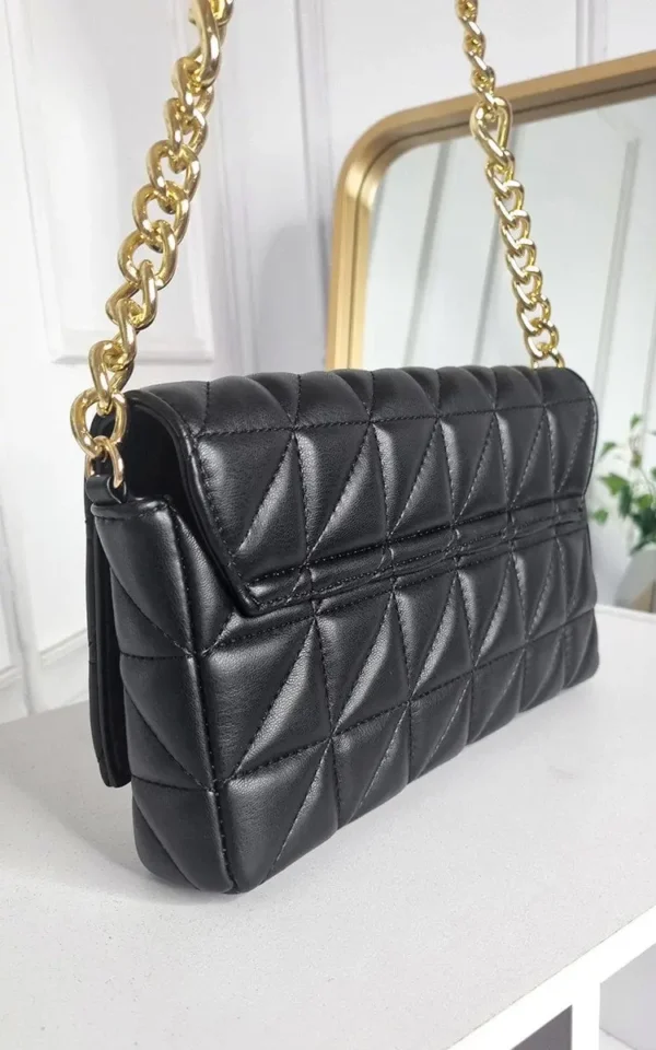 Faux Leather Padded Handbag with Chain Detail - Image 36