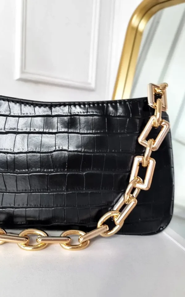 Faux Leather Chain Detail Handbag - Image 25