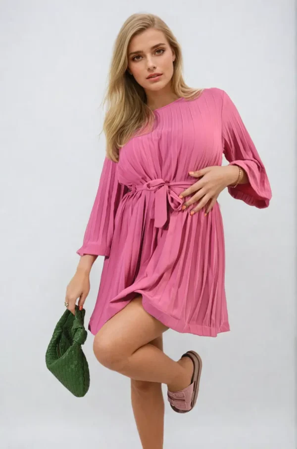 Pleated Tie Waist Mini Dress - Image 11