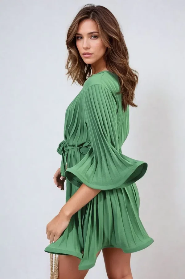 Pleated Tie Waist Mini Dress - Image 26