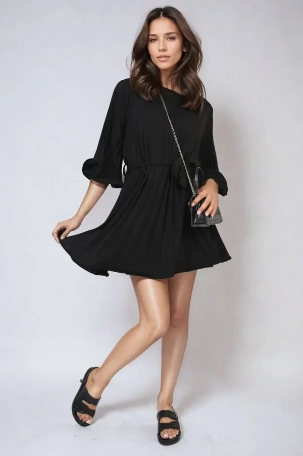 Pleated Tie Waist Mini Dress - Image 27