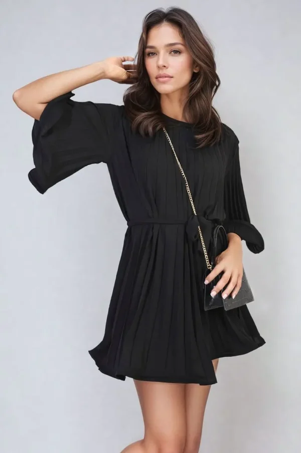 Pleated Tie Waist Mini Dress - Image 30