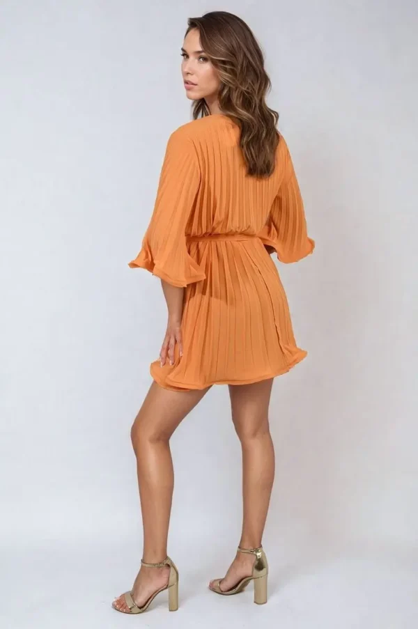 Pleated Tie Waist Mini Dress - Image 32