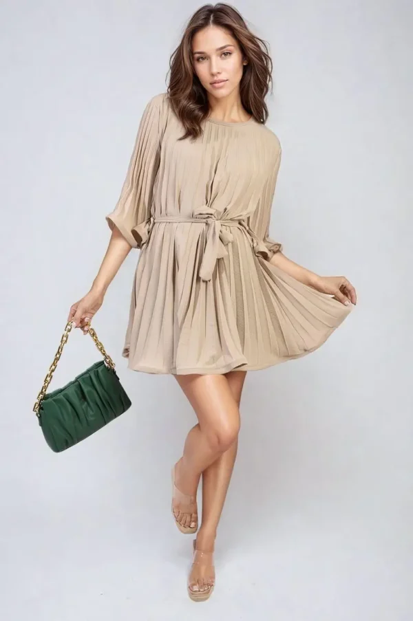 Pleated Tie Waist Mini Dress - Image 35