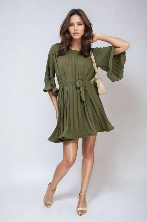 Pleated Tie Waist Mini Dress - Image 41