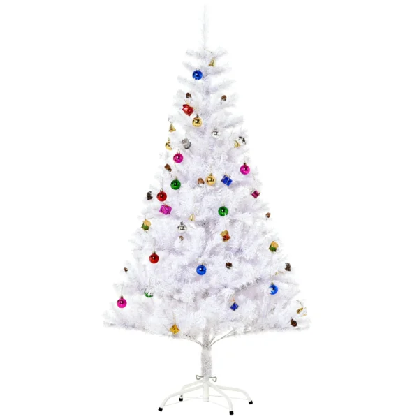 HOMCOM 5ft Snow Artificial Christmas Tree w/ Metal Stand Decorations Home Seasonal Elegant Faux White