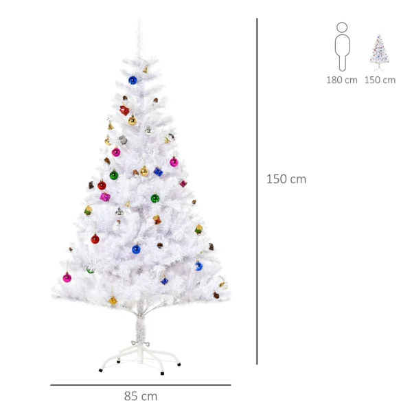 HOMCOM 5ft Snow Artificial Christmas Tree w/ Metal Stand Decorations Home Seasonal Elegant Faux White - Image 3