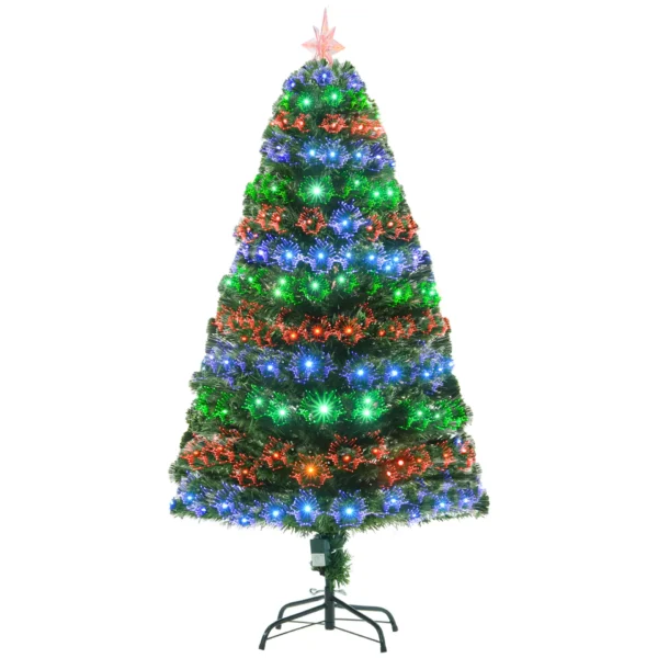 HOMCM 5 Feet Prelit Artificial Christmas Tree with Multi-Coloured Fiber Optic LED Light, Holiday Home Xmas Decoration, Green