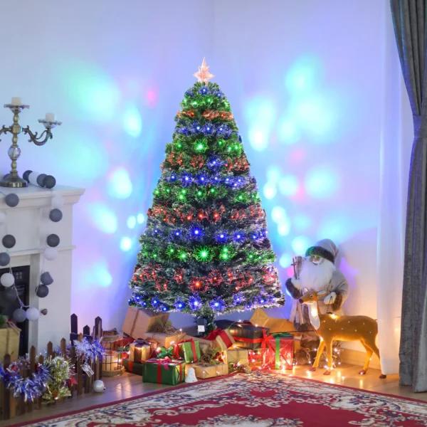 HOMCM 5 Feet Prelit Artificial Christmas Tree with Multi-Coloured Fiber Optic LED Light, Holiday Home Xmas Decoration, Green - Image 2