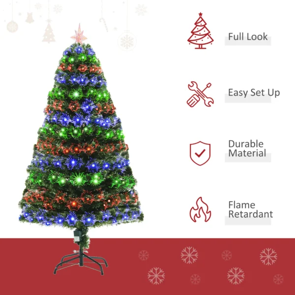 HOMCM 5 Feet Prelit Artificial Christmas Tree with Multi-Coloured Fiber Optic LED Light, Holiday Home Xmas Decoration, Green - Image 4