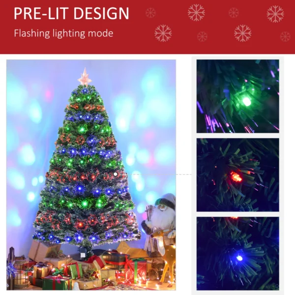 HOMCM 5 Feet Prelit Artificial Christmas Tree with Multi-Coloured Fiber Optic LED Light, Holiday Home Xmas Decoration, Green - Image 5