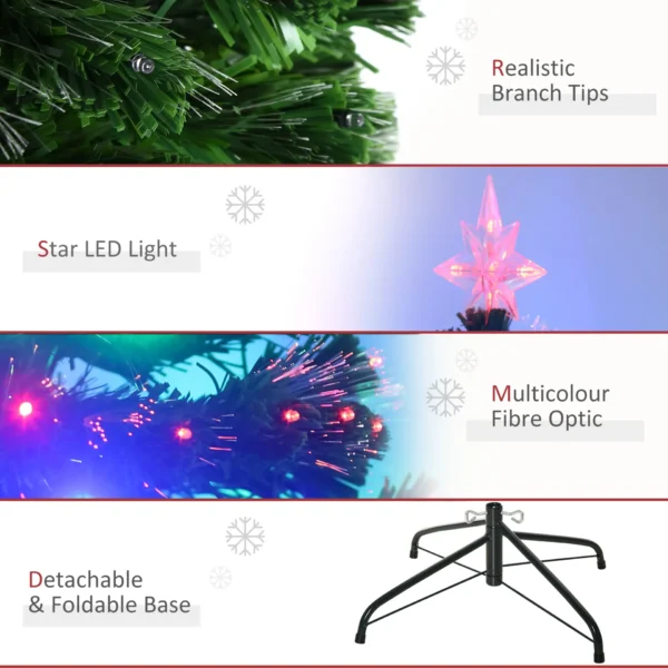 HOMCM 5 Feet Prelit Artificial Christmas Tree with Multi-Coloured Fiber Optic LED Light, Holiday Home Xmas Decoration, Green - Image 6