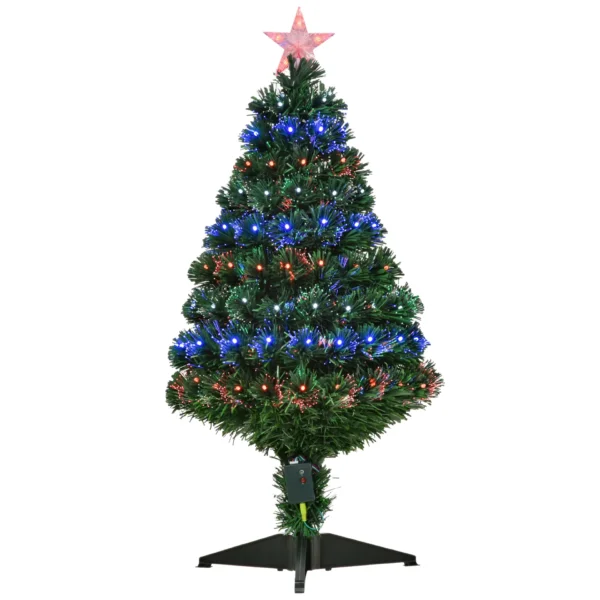 HOMCM 3 Feet Prelit Artificial Christmas Tree with Multi-Coloured Fiber Optic LED Light, Holiday Home Xmas Decoration, Green