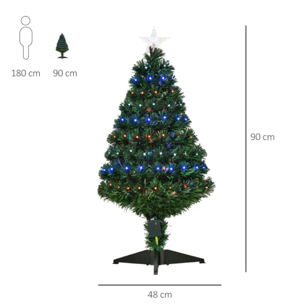 HOMCM 3 Feet Prelit Artificial Christmas Tree with Multi-Coloured Fiber Optic LED Light, Holiday Home Xmas Decoration, Green - Image 3