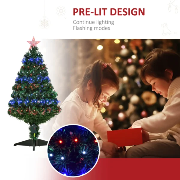 HOMCM 3 Feet Prelit Artificial Christmas Tree with Multi-Coloured Fiber Optic LED Light, Holiday Home Xmas Decoration, Green - Image 5