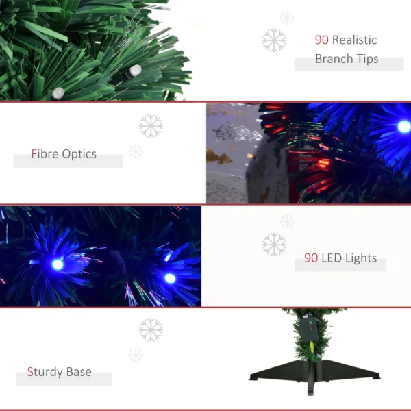 HOMCM 3 Feet Prelit Artificial Christmas Tree with Multi-Coloured Fiber Optic LED Light, Holiday Home Xmas Decoration, Green - Image 7