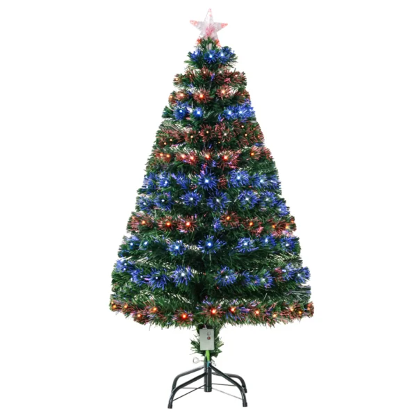 HOMCM 4 Feet Prelit Artificial Christmas Tree with Multi-Coloured Fiber Optic LED Light, Holiday Home Xmas Decoration, Green