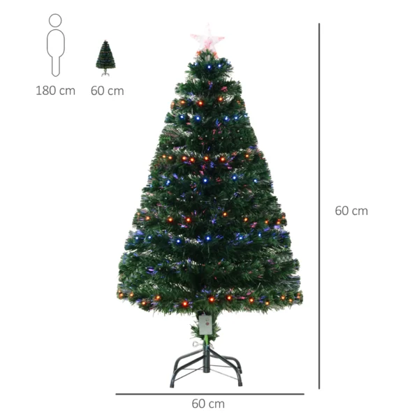 HOMCM 4 Feet Prelit Artificial Christmas Tree with Multi-Coloured Fiber Optic LED Light, Holiday Home Xmas Decoration, Green - Image 3