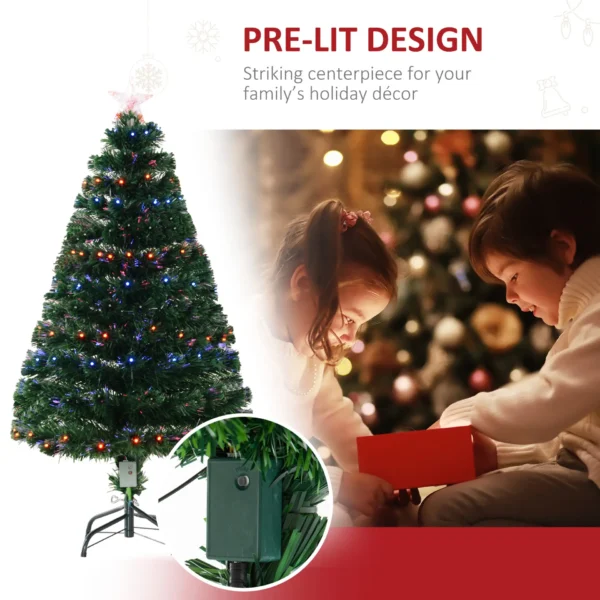 HOMCM 4 Feet Prelit Artificial Christmas Tree with Multi-Coloured Fiber Optic LED Light, Holiday Home Xmas Decoration, Green - Image 5