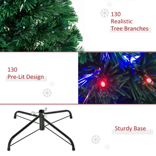 HOMCM 4 Feet Prelit Artificial Christmas Tree with Multi-Coloured Fiber Optic LED Light, Holiday Home Xmas Decoration, Green - Image 8