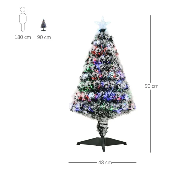 HOMCOM 3ft Artificial Prelit Christmas Tree, Snow Xmas Tree with Colourful LED Lighting Fiber Optics, Green White - Image 3