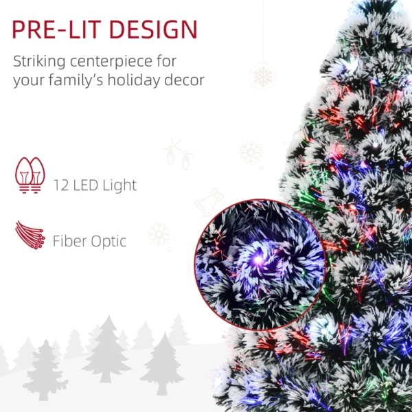 HOMCOM 3ft Artificial Prelit Christmas Tree, Snow Xmas Tree with Colourful LED Lighting Fiber Optics, Green White - Image 4