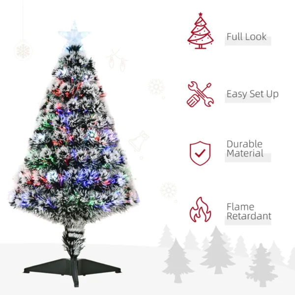 HOMCOM 3ft Artificial Prelit Christmas Tree, Snow Xmas Tree with Colourful LED Lighting Fiber Optics, Green White - Image 6