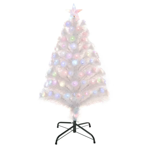 HOMCOM 3FT Pre-Lit Artificial Christmas Tree w/ Fibre Optic LED Lights Holiday Home Xmas Decoration-White