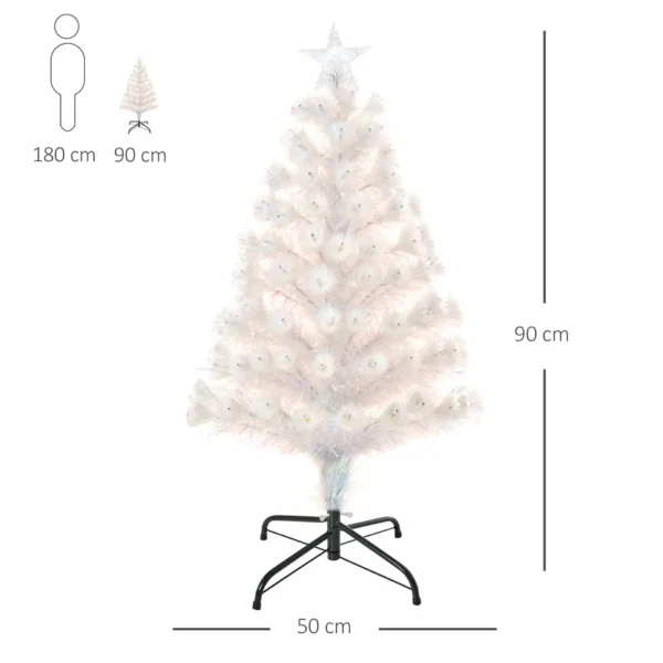 HOMCOM 3FT Pre-Lit Artificial Christmas Tree w/ Fibre Optic LED Lights Holiday Home Xmas Decoration-White - Image 3