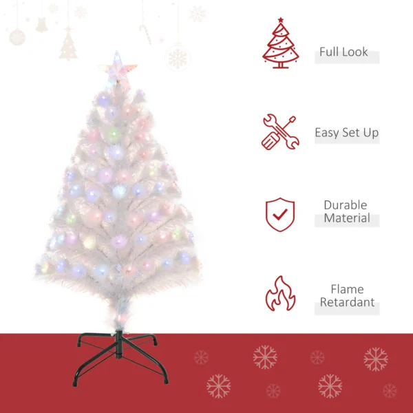 HOMCOM 3FT Pre-Lit Artificial Christmas Tree w/ Fibre Optic LED Lights Holiday Home Xmas Decoration-White - Image 4