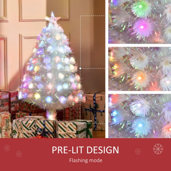 HOMCOM 3FT Pre-Lit Artificial Christmas Tree w/ Fibre Optic LED Lights Holiday Home Xmas Decoration-White - Image 5