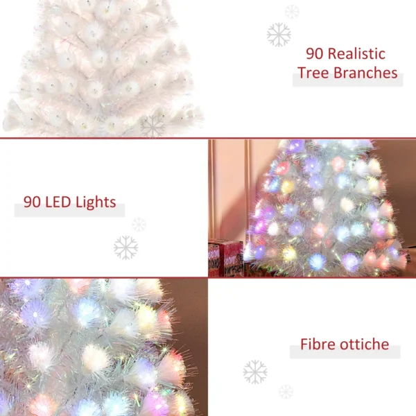 HOMCOM 3FT Pre-Lit Artificial Christmas Tree w/ Fibre Optic LED Lights Holiday Home Xmas Decoration-White - Image 8