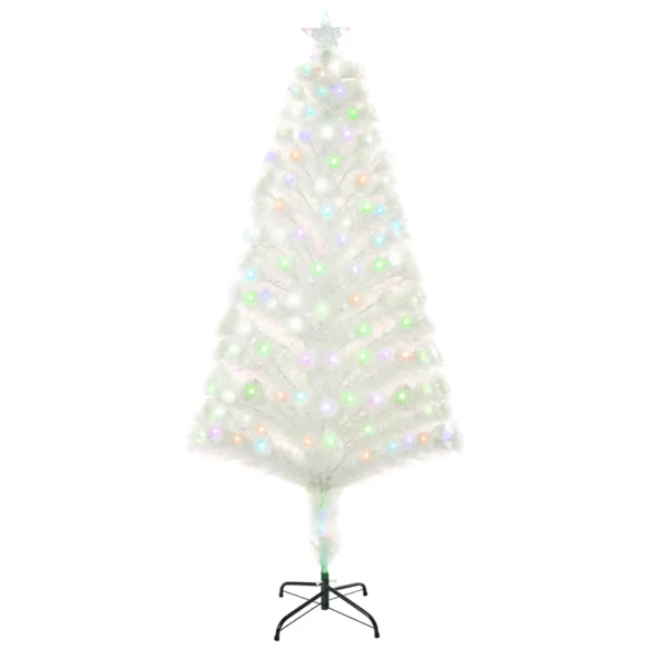 HOMCOM 5 Feet Prelit Artificial Christmas Tree with Fiber Optic LED Light, Holiday Home Xmas Decoration, White