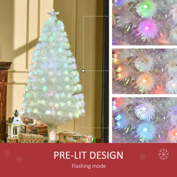 HOMCOM 5 Feet Prelit Artificial Christmas Tree with Fiber Optic LED Light, Holiday Home Xmas Decoration, White - Image 5