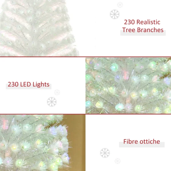 HOMCOM 5 Feet Prelit Artificial Christmas Tree with Fiber Optic LED Light, Holiday Home Xmas Decoration, White - Image 8